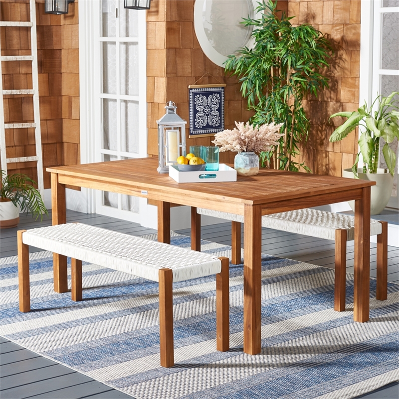 Safavieh Aquina Wood and Fabric Dining Set in Natural / White