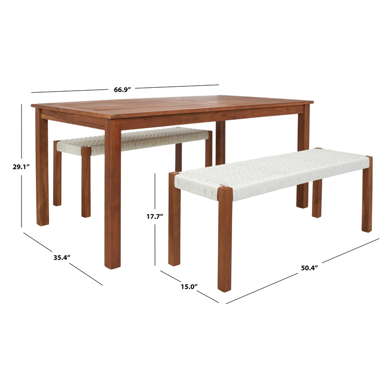 Safavieh Aquina Wood and Fabric Dining Set in Natural / White