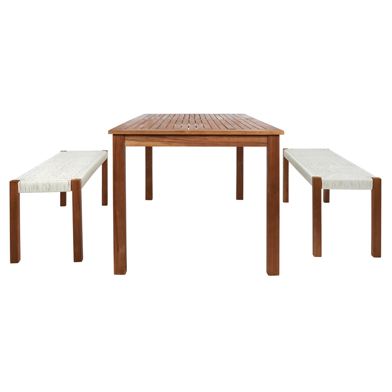 Safavieh Aquina Wood and Fabric Dining Set in Natural / White