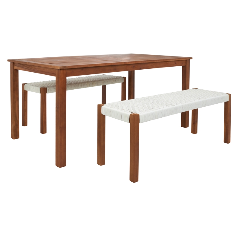 Safavieh Aquina Wood and Fabric Dining Set in Natural / White