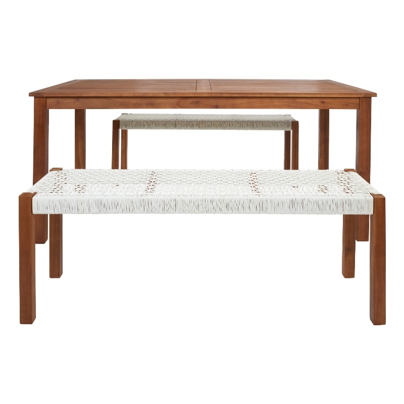 Safavieh Aquina Wood and Fabric Dining Set in Natural / White