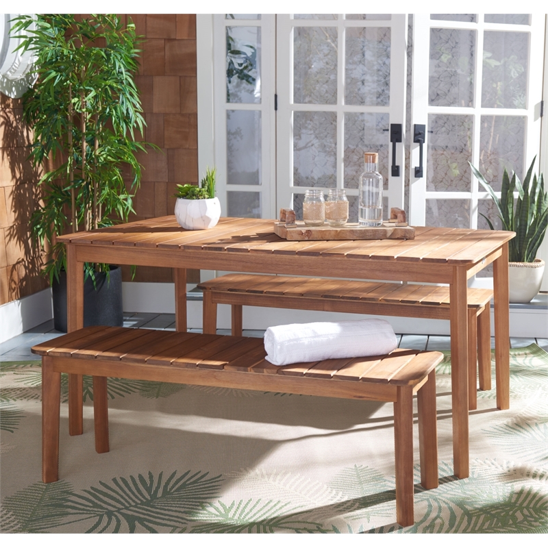 Safavieh Europa Wood and Fabric Dining Set in Natural