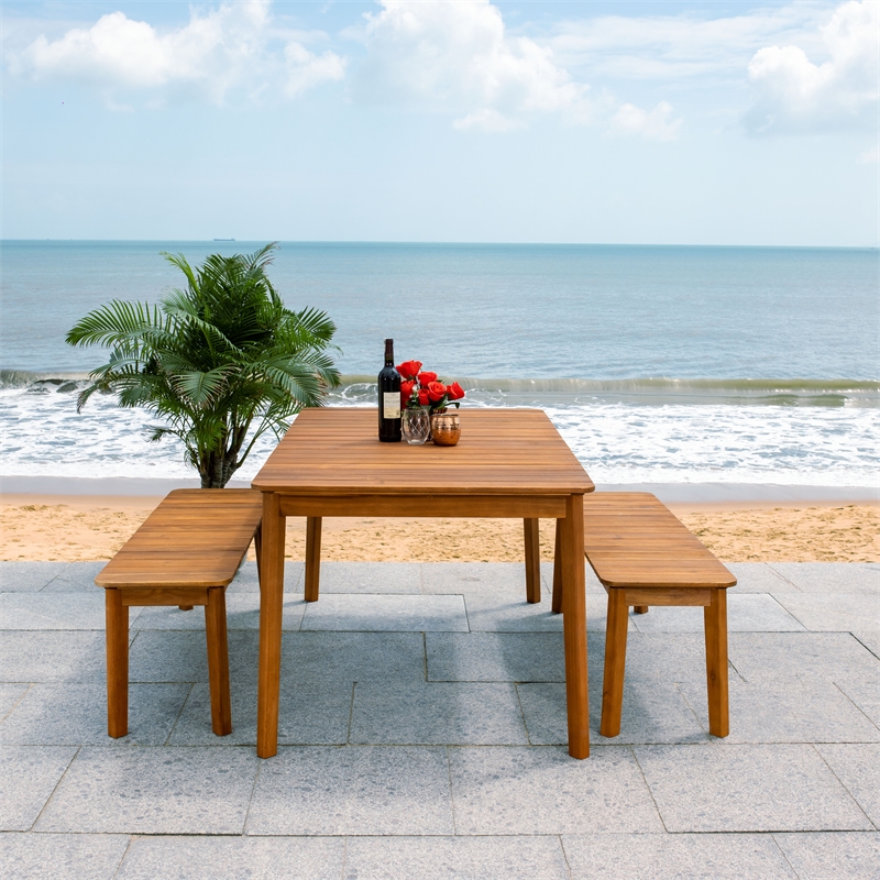 Safavieh Europa Wood and Fabric Dining Set in Natural