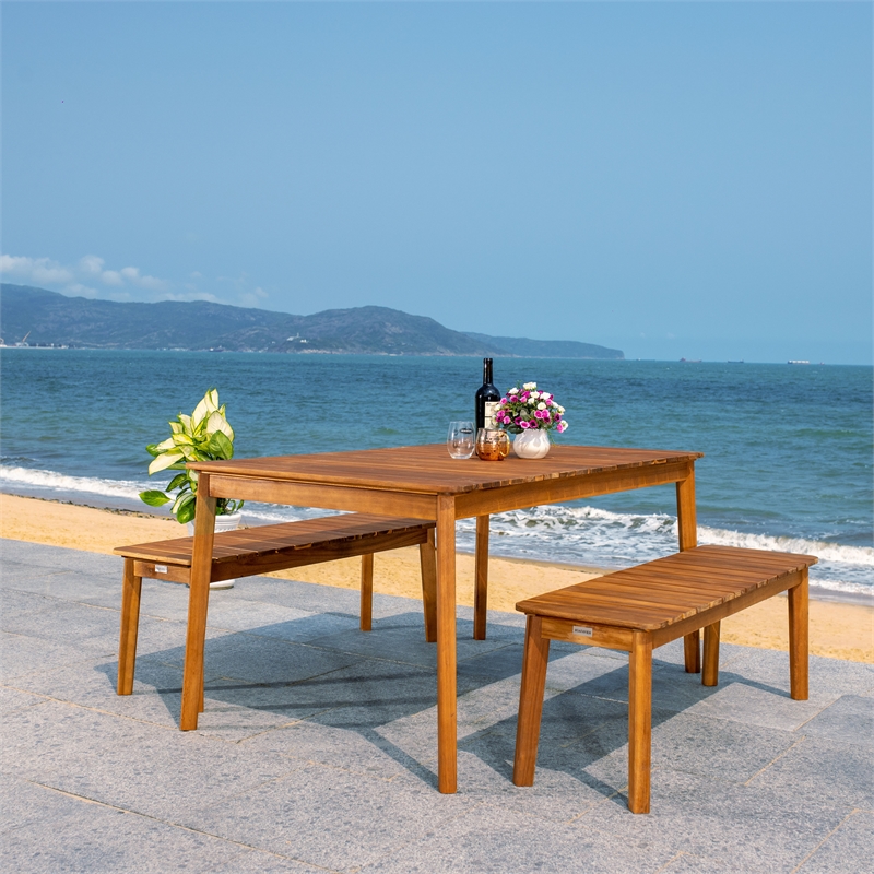 Safavieh Europa Wood and Fabric Dining Set in Natural