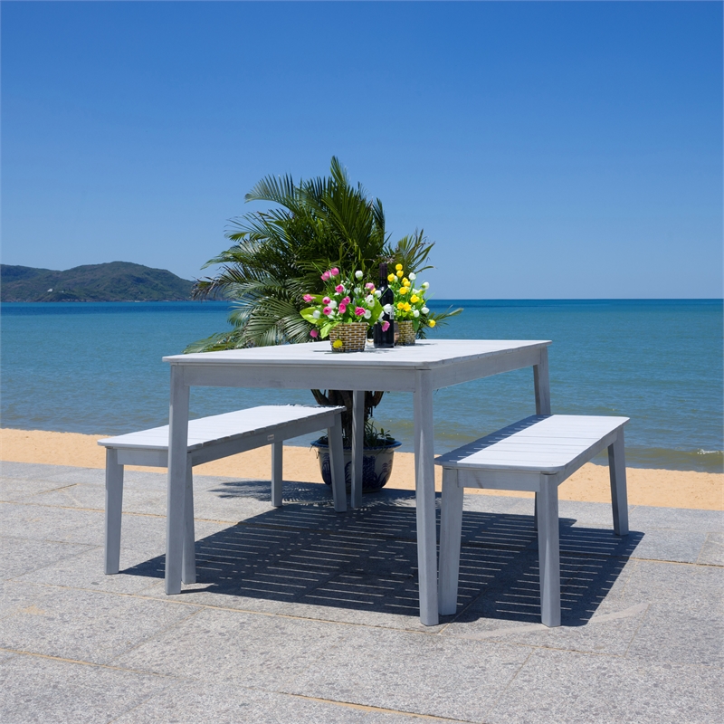 Safavieh Europa Wood and Fabric Dining Set in Gray