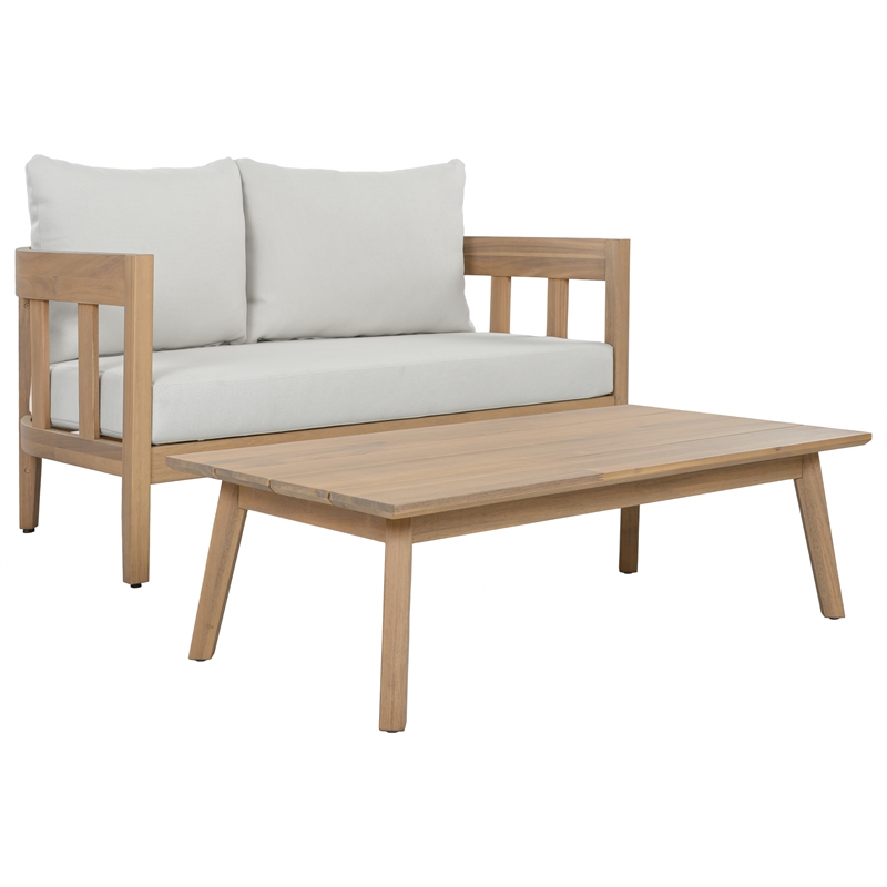 Safavieh Owen Wood Bench + Table  in Oak / Ivory