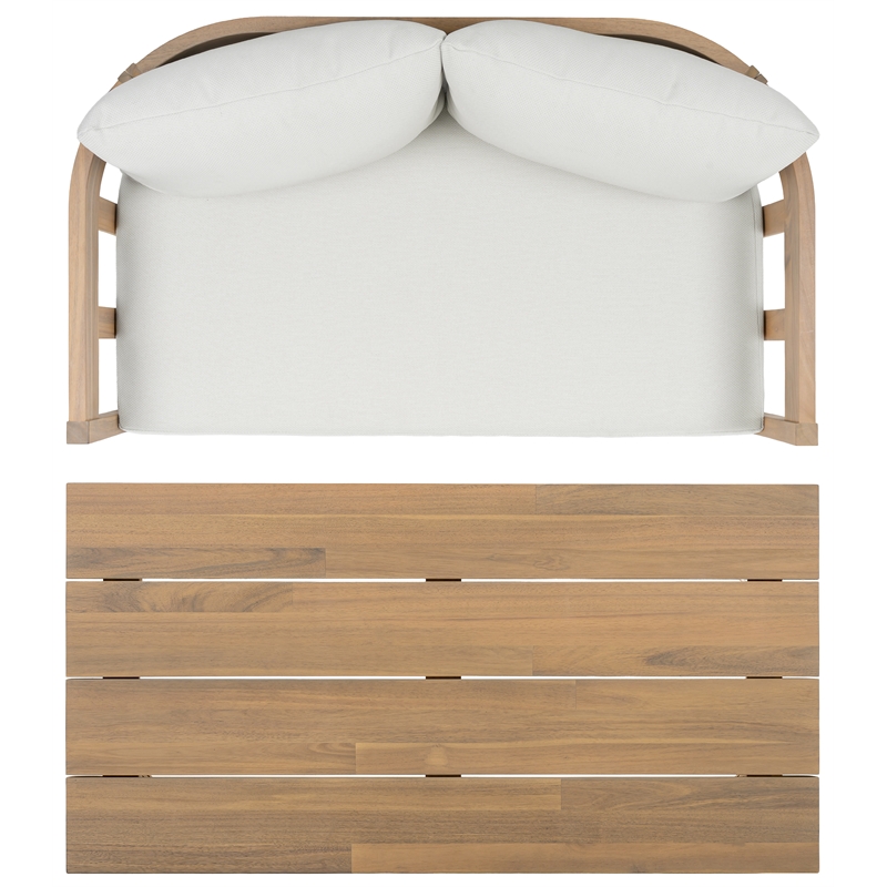 Safavieh Owen Wood Bench + Table  in Oak / Ivory