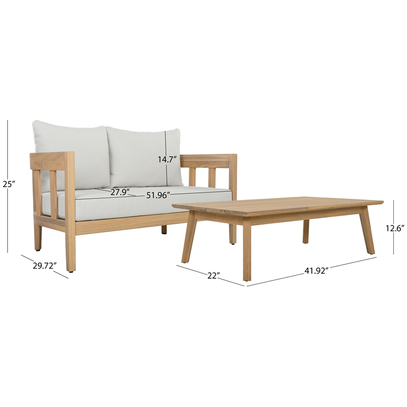 Safavieh Owen Wood Bench + Table  in Oak / Ivory