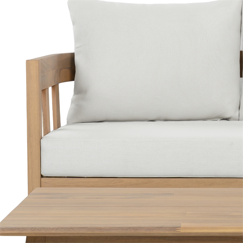 Safavieh Owen Wood Bench + Table  in Oak / Ivory