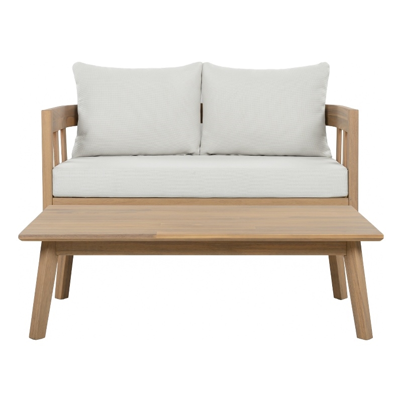 Safavieh Owen Wood Bench + Table  in Oak / Ivory