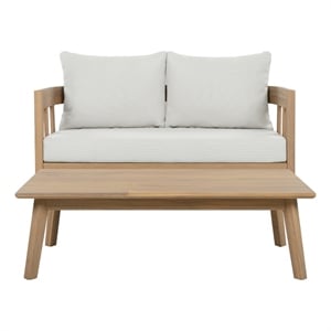 Safavieh Owen Wood Bench + Table  in Oak / Ivory
