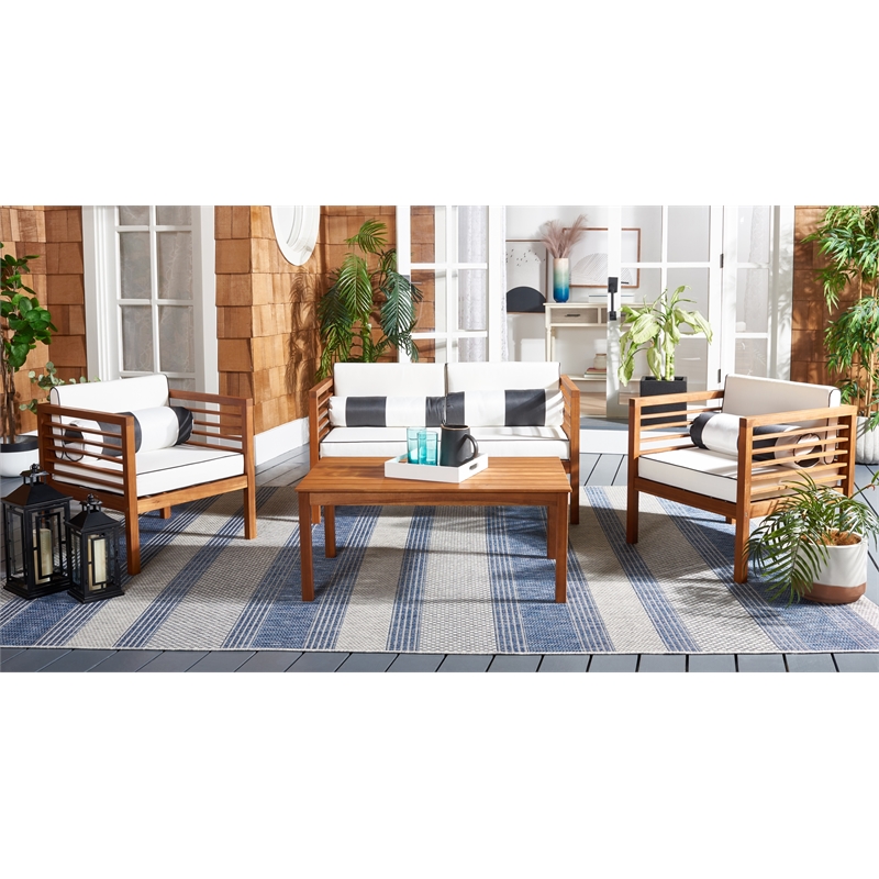 Safavieh Alda 4 Pc Wood Living Set  in Natural / Beige