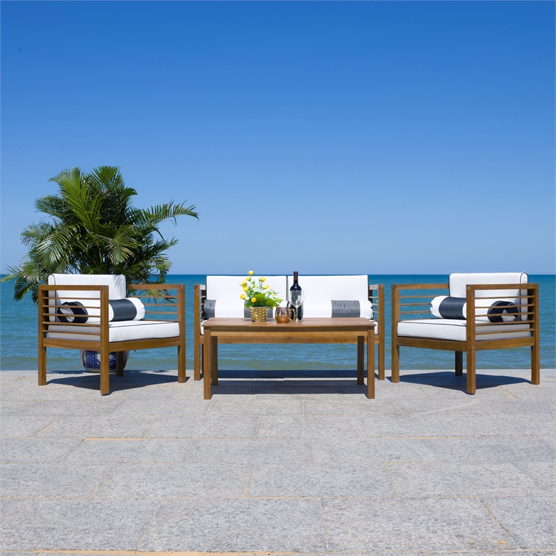 Safavieh Alda 4 Pc Wood Living Set  in Natural / Beige