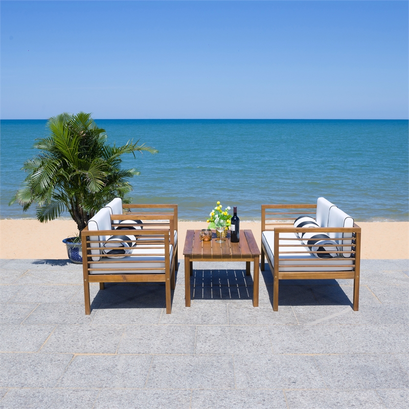 Safavieh Alda 4 Pc Wood Living Set  in Natural / Beige