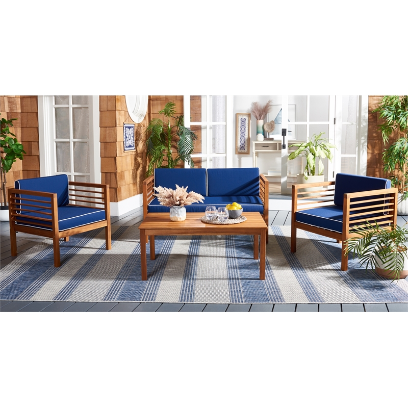 Safavieh Alda 4 Pc Wood Living Set in Natural / Navy