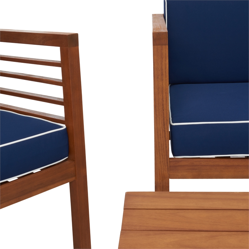 Safavieh Alda 4 Pc Wood Living Set in Natural / Navy