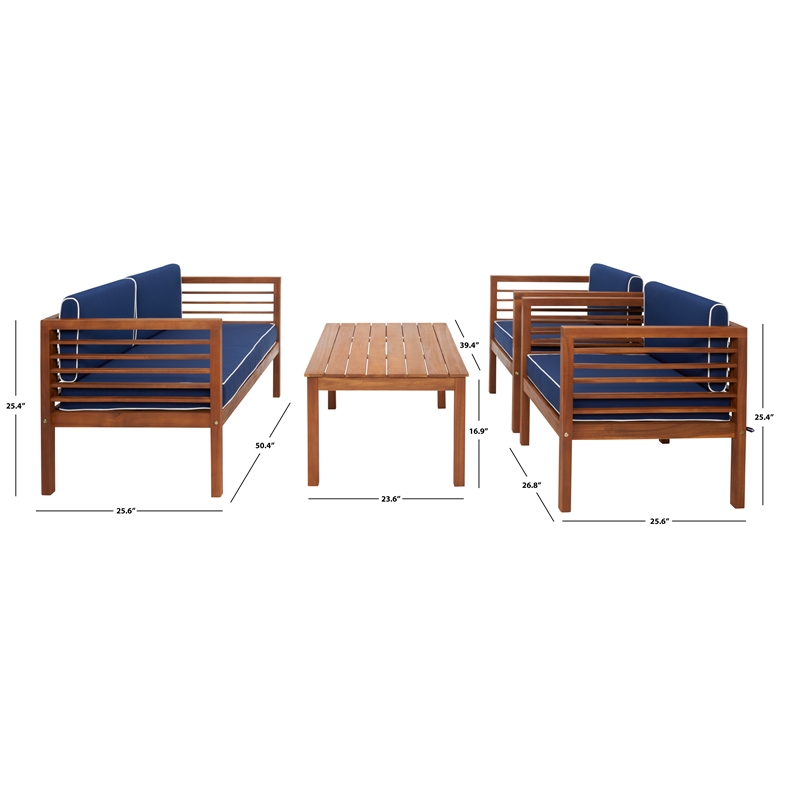 Safavieh Alda 4 Pc Wood Living Set in Natural / Navy