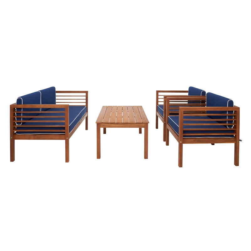 Safavieh Alda 4 Pc Wood Living Set in Natural / Navy