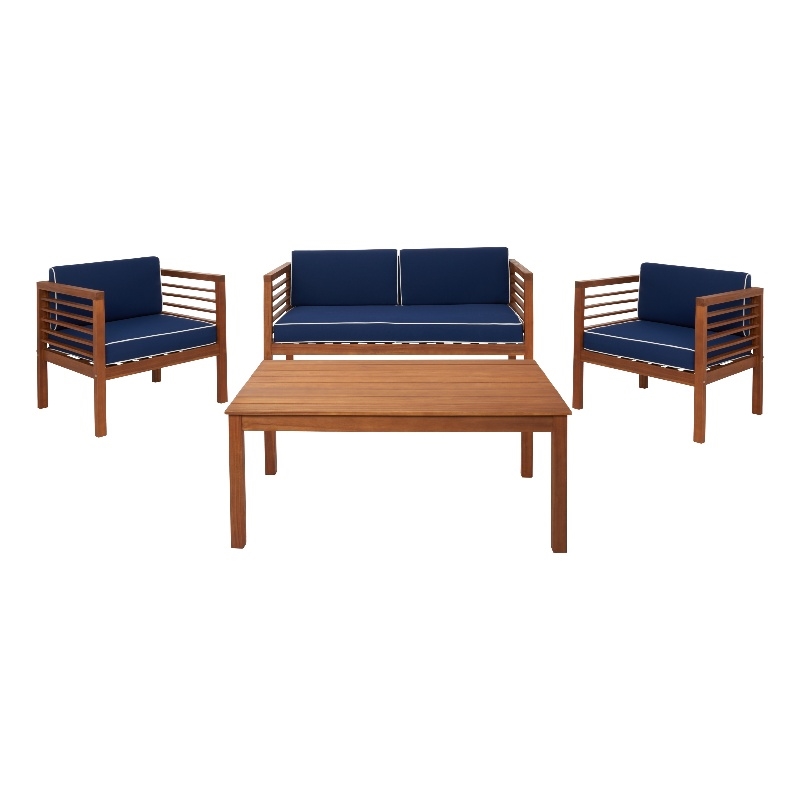Safavieh Alda 4 Pc Wood Living Set in Natural / Navy