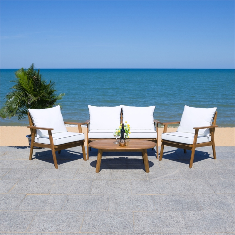 Safavieh Deacon 4 Pc Wood Living Set in Natural / Beige
