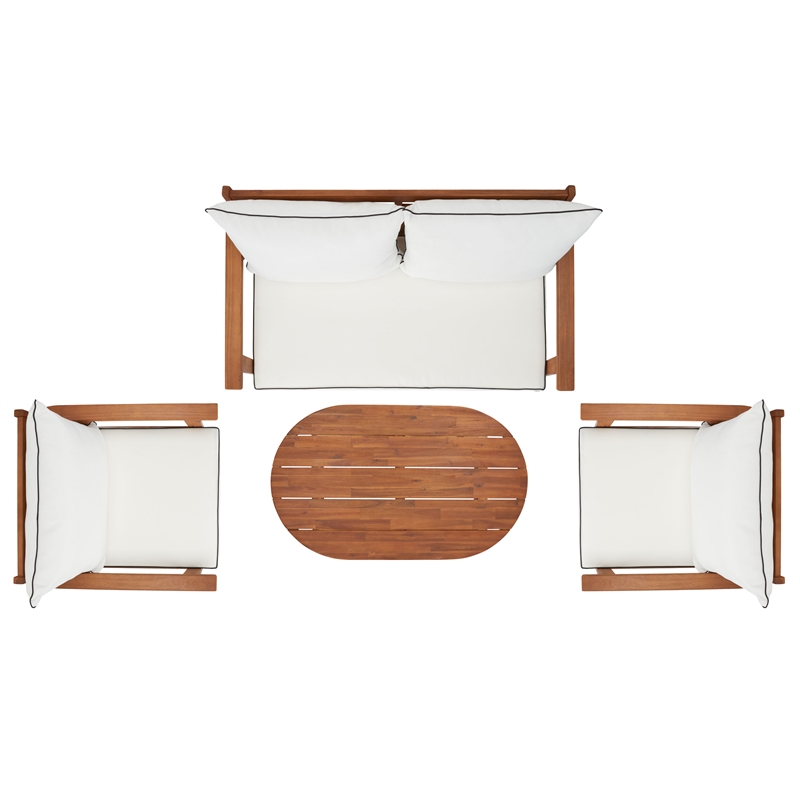 Safavieh Deacon 4 Pc Wood Living Set in Natural / Beige