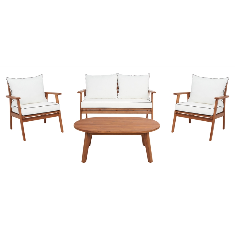 Safavieh Deacon 4 Pc Wood Living Set in Natural / Beige
