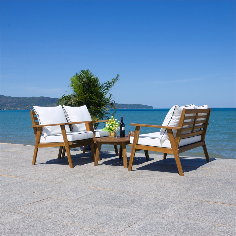 Safavieh Deacon 4 Pc Wood Living Set in Natural / Beige