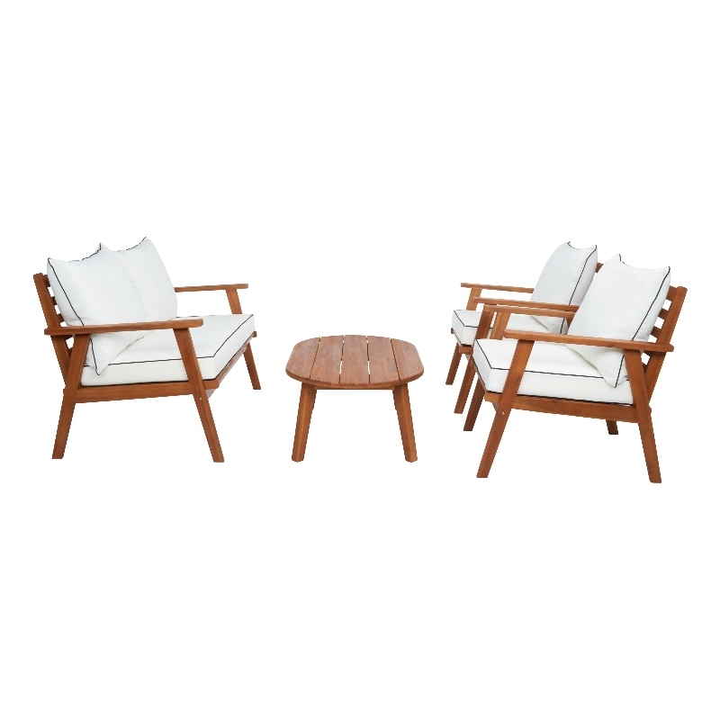 Safavieh Deacon 4 Pc Wood Living Set in Natural / Beige