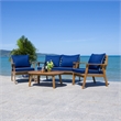 Safavieh Deacon 4 Pc Wood Living Set in Natural / Navy