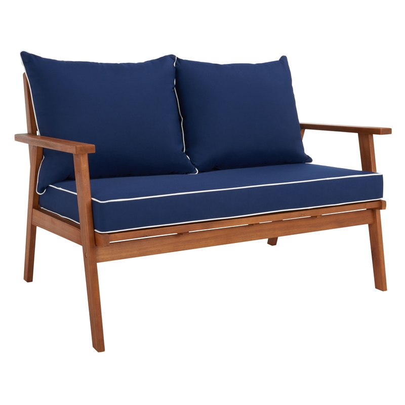 Safavieh Deacon 4 Pc Wood Living Set in Natural / Navy