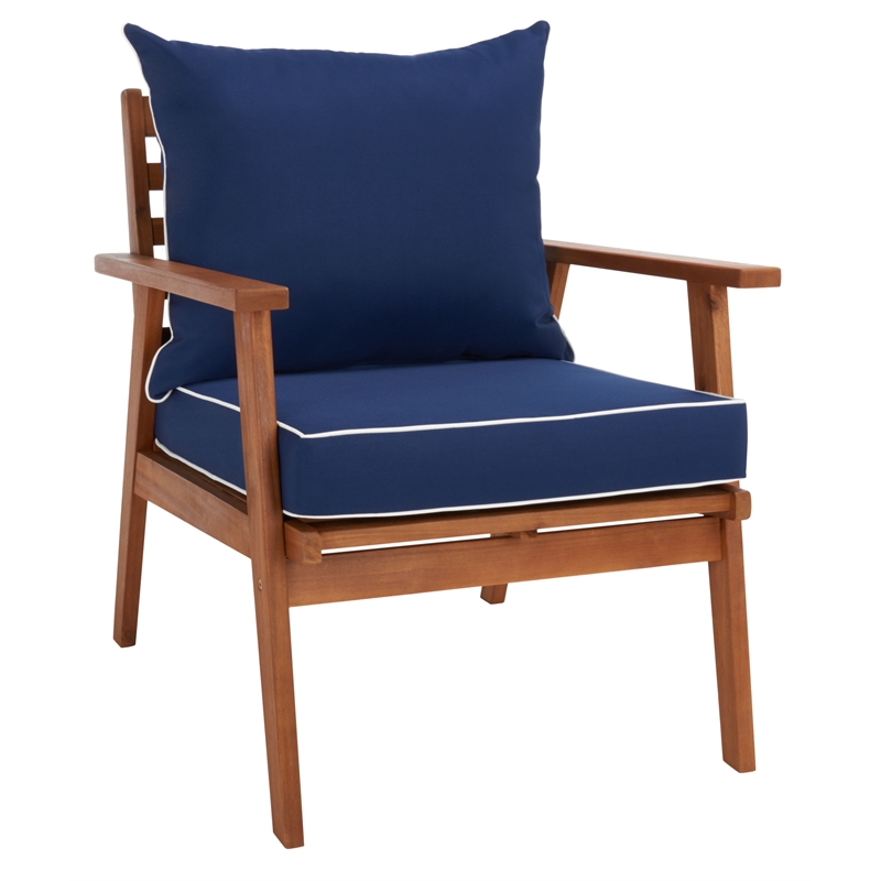 Safavieh Deacon 4 Pc Wood Living Set in Natural / Navy
