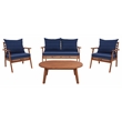Safavieh Deacon 4 Pc Wood Living Set in Natural / Navy