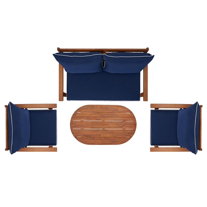 Safavieh Deacon 4 Pc Wood Living Set in Natural / Navy