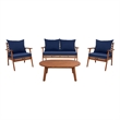 Safavieh Deacon 4 Pc Wood Living Set in Natural / Navy