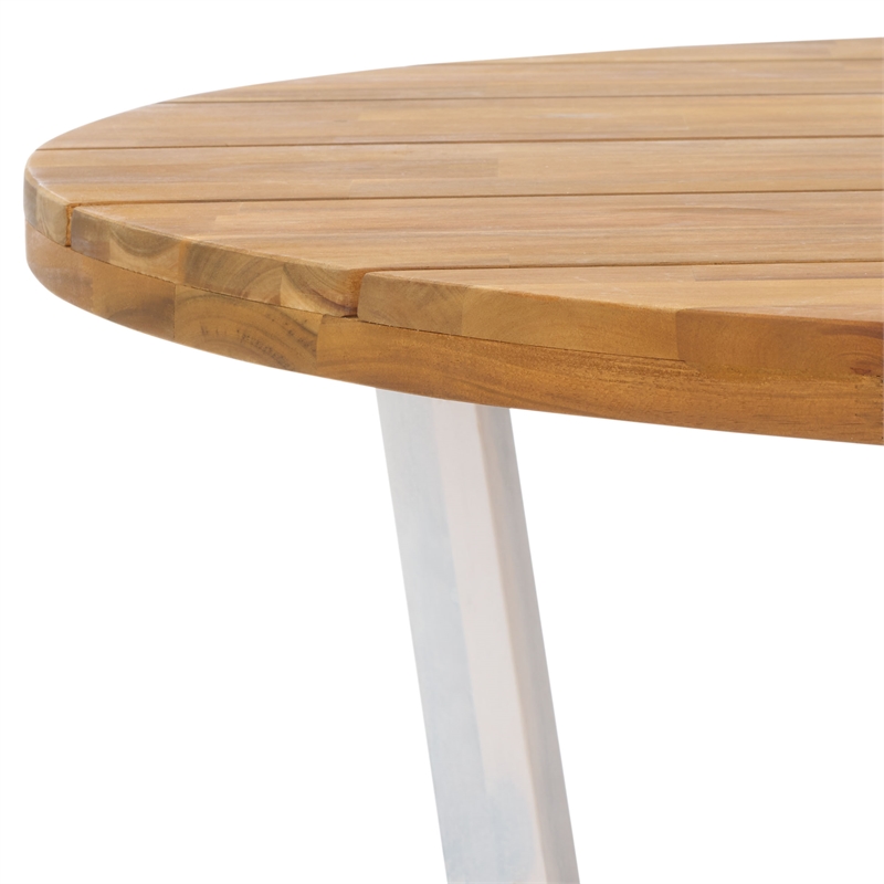 Safavieh Leo Round Wood Coffee Table 3 Legs in Natural / White