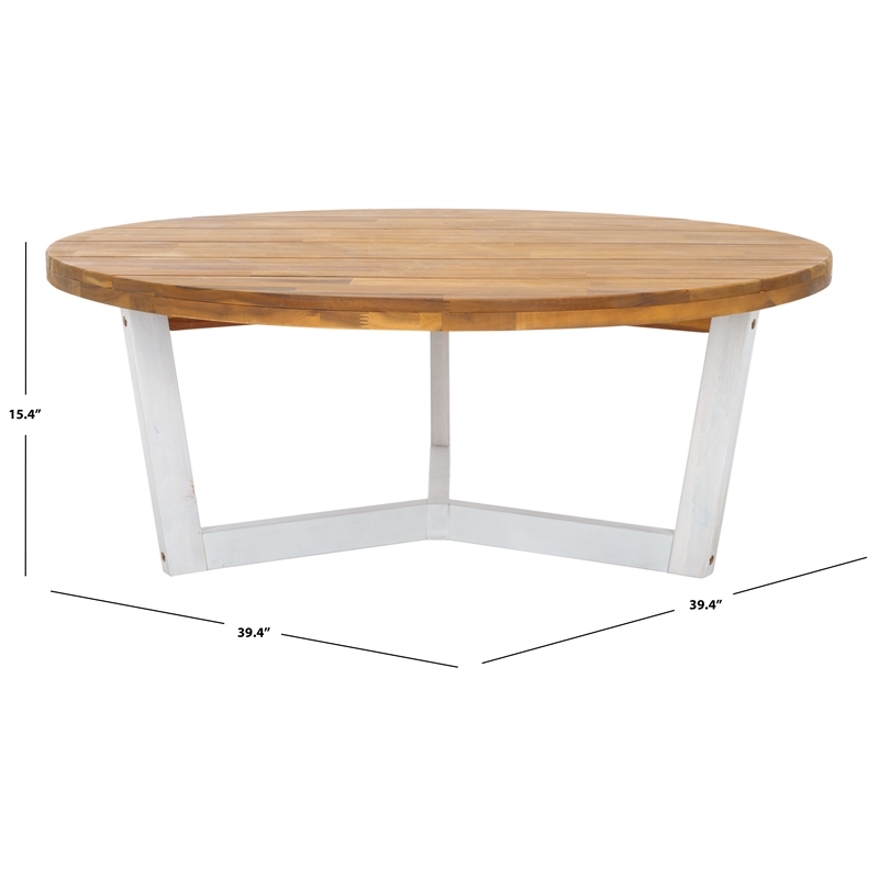 Safavieh Leo Round Wood Coffee Table 3 Legs in Natural / White
