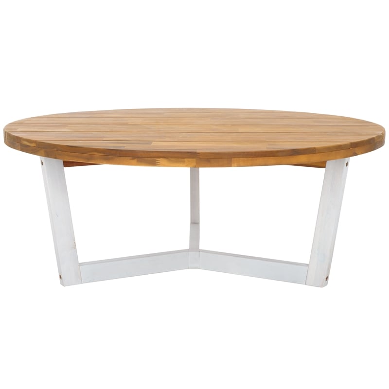 Safavieh Leo Round Wood Coffee Table 3 Legs in Natural / White