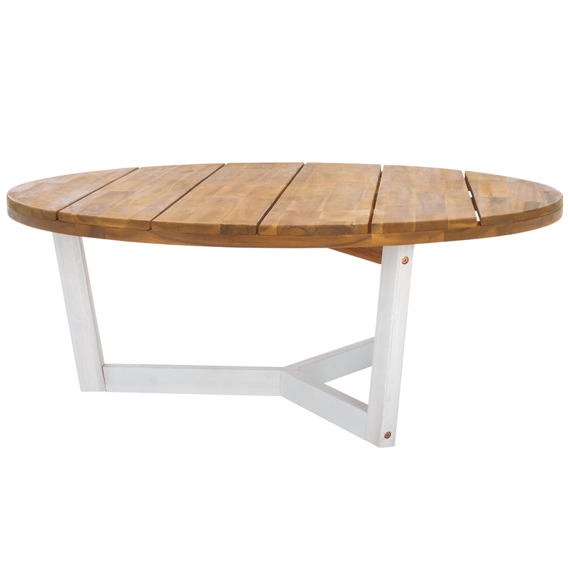 Safavieh Leo Round Wood Coffee Table 3 Legs in Natural / White