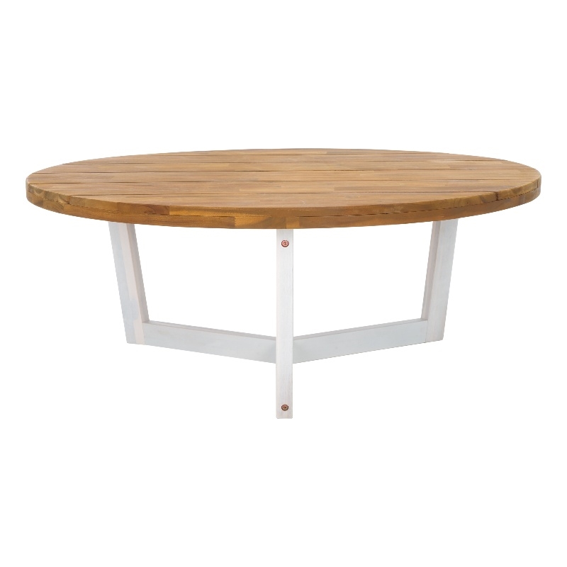 Safavieh Leo Round Wood Coffee Table 3 Legs in Natural / White