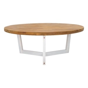 Safavieh Leo Round Wood Coffee Table 3 Legs in Natural / White