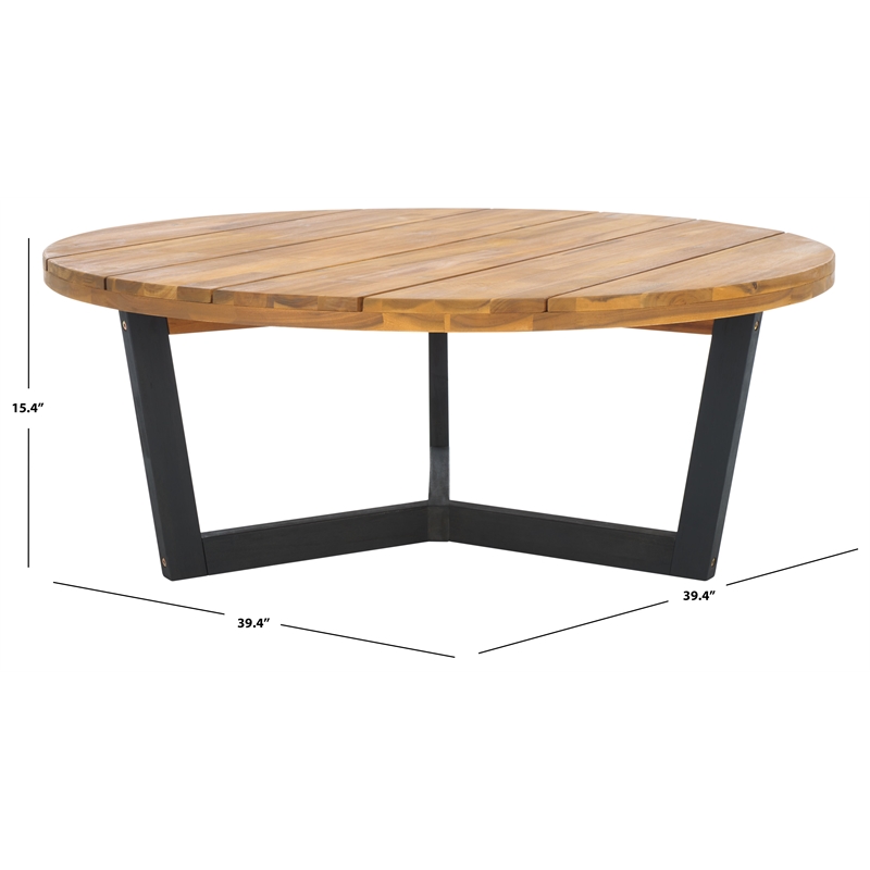 Safavieh Leo Round Wood Coffee Table 3 Legs in Natural / Black