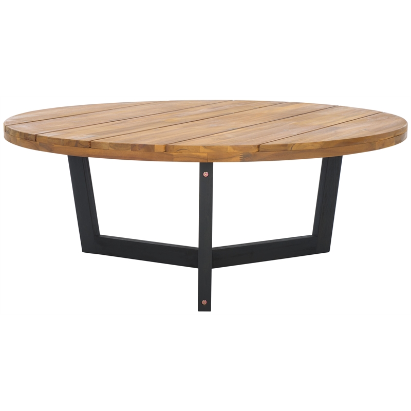 Safavieh Leo Round Wood Coffee Table 3 Legs in Natural / Black