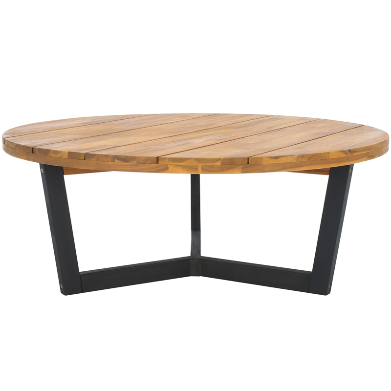 Safavieh Leo Round Wood Coffee Table 3 Legs in Natural / Black