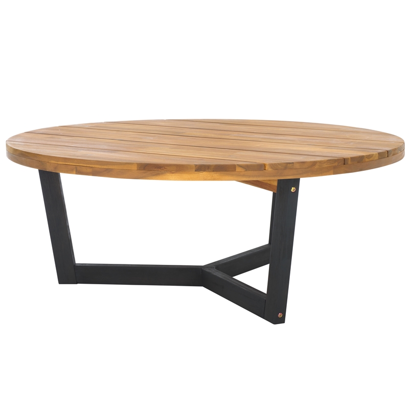 Safavieh Leo Round Wood Coffee Table 3 Legs in Natural / Black