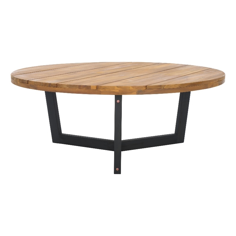 Safavieh Leo Round Wood Coffee Table 3 Legs in Natural / Black