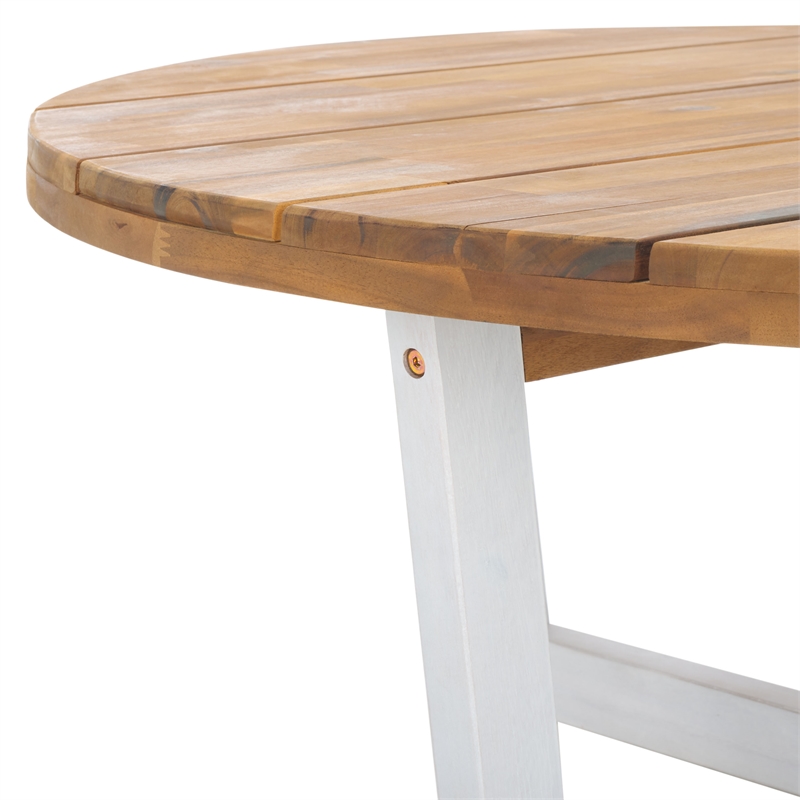 Safavieh Leo Round Wood Coffee Table 4 Legs in Natural / White