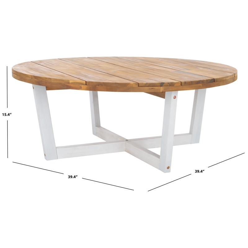 Safavieh Leo Round Wood Coffee Table 4 Legs in Natural / White
