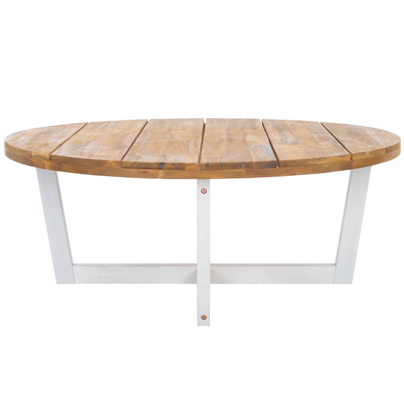 Safavieh Leo Round Wood Coffee Table 4 Legs in Natural / White