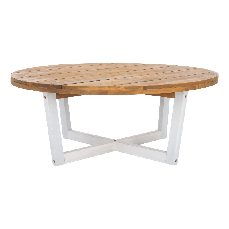 Safavieh Leo Round Wood Coffee Table 4 Legs in Natural / White