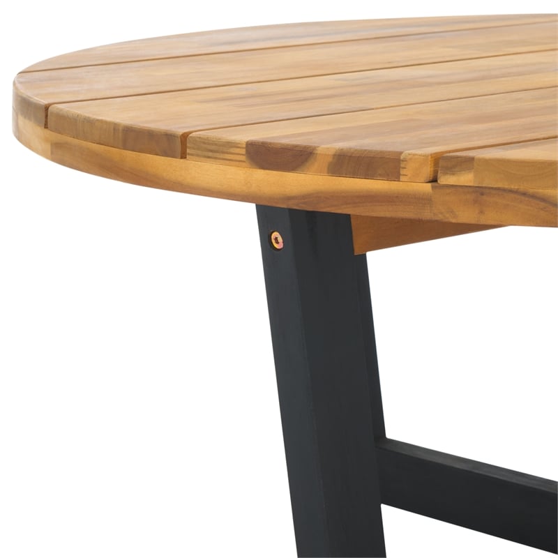 Safavieh Leo Round Wood Coffee Table 4 Legs in Natural / Black